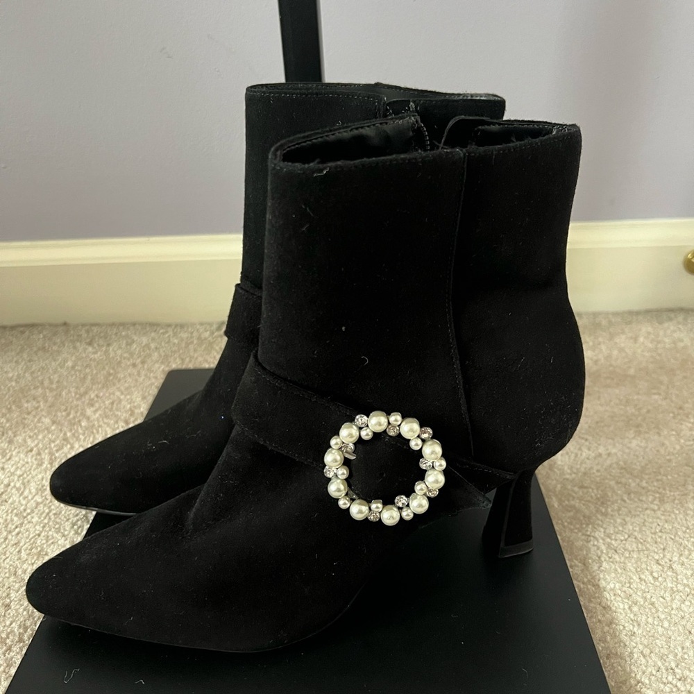 Alex Marie Black Ankle Boots with Pearl Detail